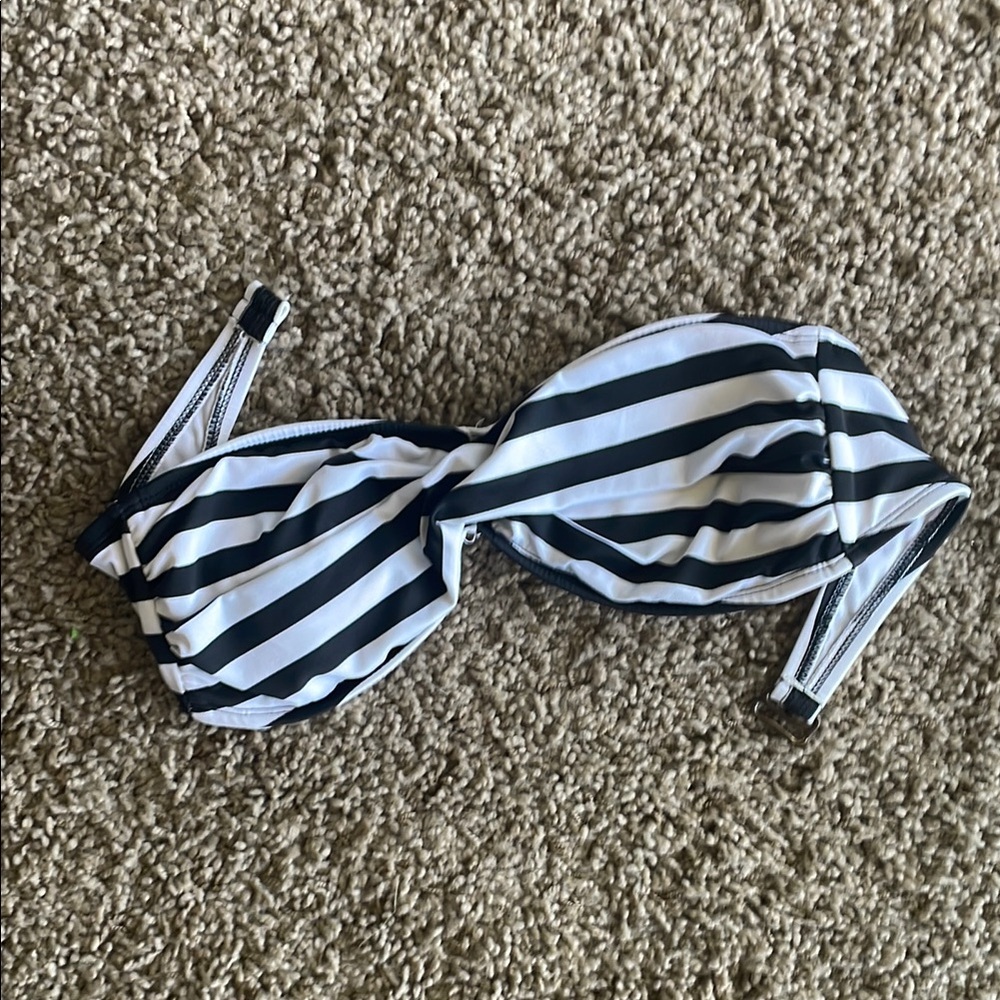 Mossimo Supply Co. Black and White Striped Bandeau Bikini Top